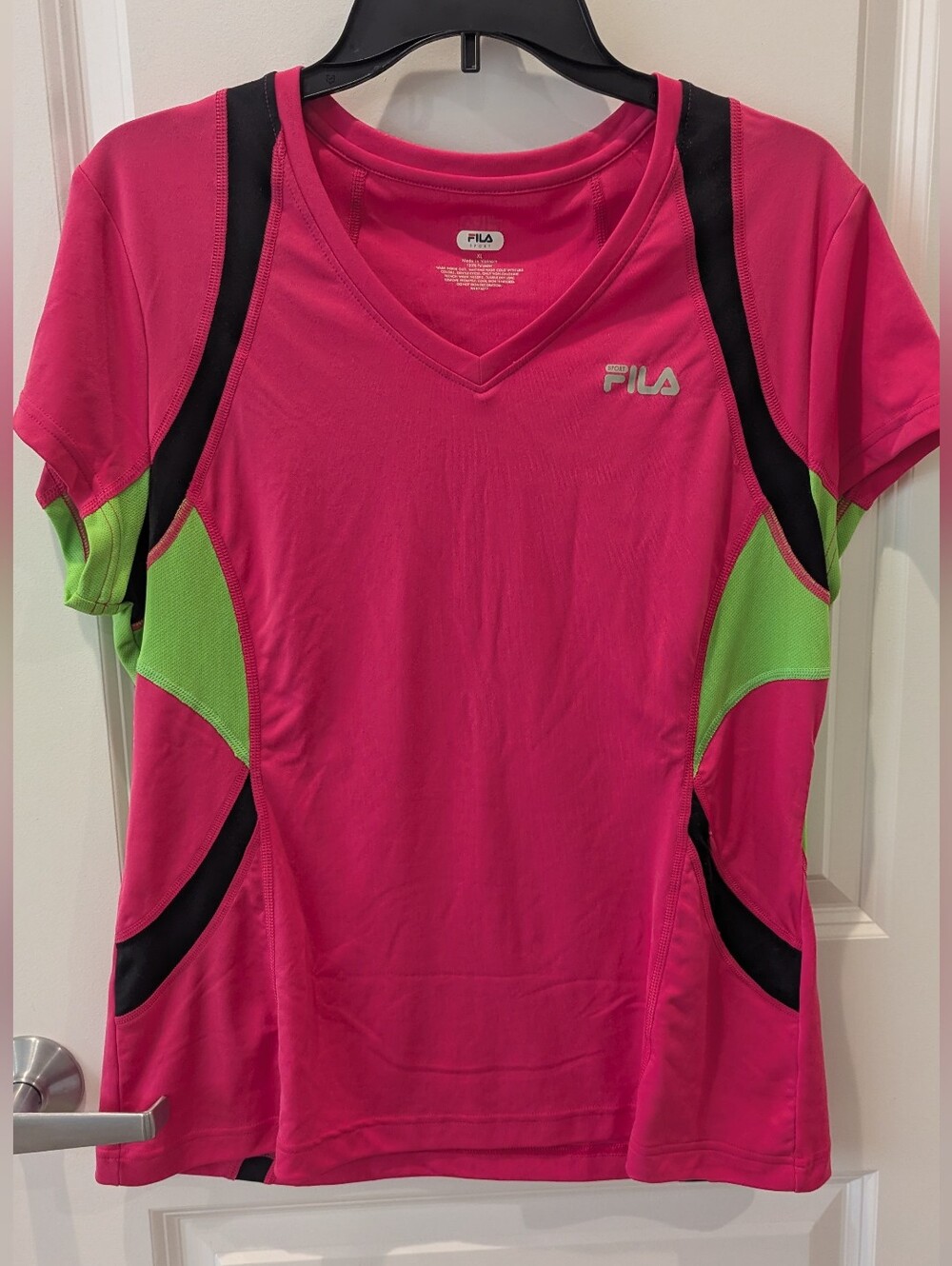 Fila Sport Pink And Green Running Top (XL)